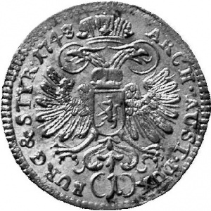 Реверс монеты Австрия, 1 крейцер, 1747-1748, Мария Терезия - Орел с гербом Штирии