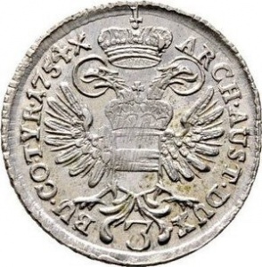 Реверс монеты Австрия, 3 крейцера, 1751-1765, Мария Терезия - Орел с гербом Австрии