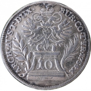 Реверс монеты Австрия, 10 крейцеров, 1754-1765, Мария Терезия - Орел с гербом Тироля