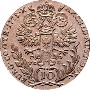 Реверс монеты Австрия, 10 крейцеров, 1770-1780, Мария Терезия - Халль-ин-Тироль