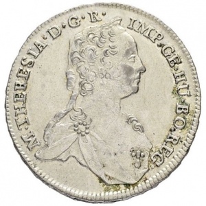 Аверс монеты Австрия, 17 крейцеров, 1750-1765, Маленький щит Австрии в центре