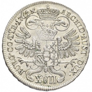 Реверс монеты Австрия, 17 крейцеров, 1750-1765, Маленький щит Австрии в центре