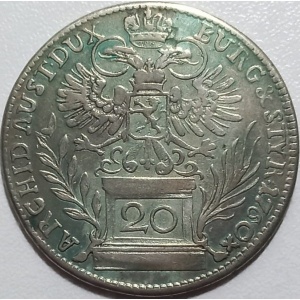 Реверс монеты Австрия, 20 крейцеров, 1754-1765, Орел с гербом Штирии на груди