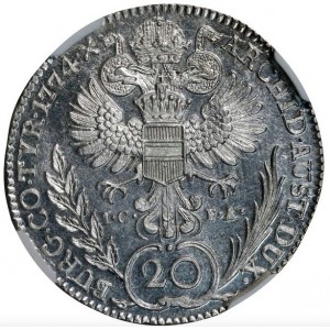 Реверс монеты Австрия, 20 крейцеров, 1767-1780, Мария Терезия - Орел со щитом Австрии