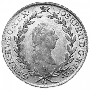 Аверс монеты Австрия, 20 крейцеров, 1781-1790, Иосиф II - Закрытый венок над головой