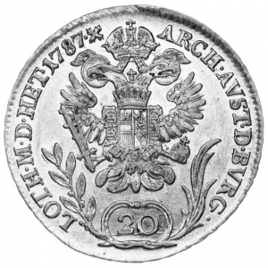 Реверс монеты Австрия, 20 крейцеров, 1781-1790, Иосиф II - Закрытый венок над головой