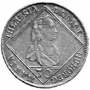 Аверс монеты Австрия, 30 крейцеров, 1760, Мария Терезия