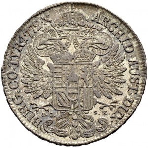 Реверс монеты Австрия, ½ талера, 1772, Мария Терезия - герб Австрии в центре