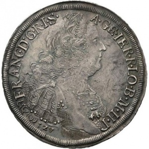 Аверс монеты Австрия, 1 талер, 1761-1765, Франц I - 3 буквы ниже бюста