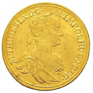 Аверс монеты Австрия, 1 дукат, 1747-1765, Мария Терезия - щит Штирии в центре