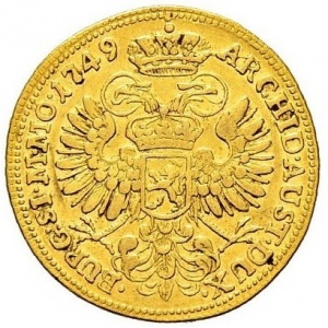 Реверс монеты Австрия, 1 дукат, 1747-1765, Мария Терезия - щит Штирии в центре