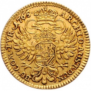 Реверс монеты Австрия, 1 дукат, 1750-1765, Мария Терезия - щит Тироля в центре
