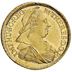 Аверс монеты Австрия, 1 дукат, 1765-1780, Мария Терезия - орел с гербом Австрии в центре