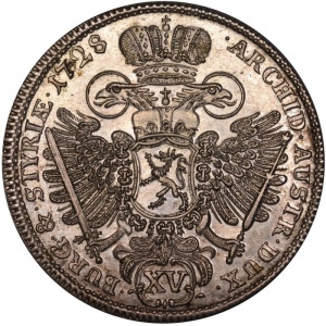 Реверс монеты Австрия, 15 крейцеров, 1728