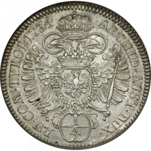 Реверс монеты Австрия, ¼ талера, 1734