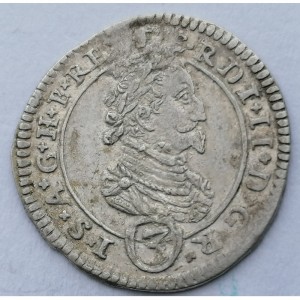 Аверс монеты Австрия, 3 крейцера, 1624-1626, Три герба на реверсе, левый герб - Штирия, маленький бюст на аверсе