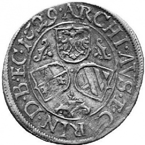 Реверс монеты Австрия, 3 крейцера, 1624-1629, Три герба и дата на реверсе, левый герб - Каринтия, дата под бюстом на …