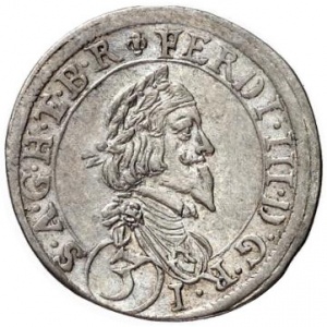 Аверс монеты Австрия, 3 крейцера, 1637-1657, Три герба на реверсе, левый герб - Каринтия