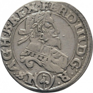 Аверс монеты Австрия, 3 крейцера, 1637-1657, Имперский орел с гербом Вены внутри, отметка птица в круге