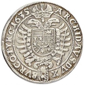 Реверс монеты Австрия, ¼ талера, 1627-1636, Фердинанд II, коронованный имперский орел с гербом