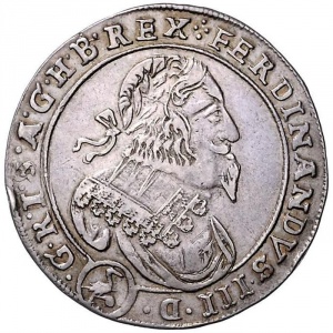 Аверс монеты Австрия, ¼ талера, 1637-1648, Фердинанд III, коронованный имперский орел с гербом