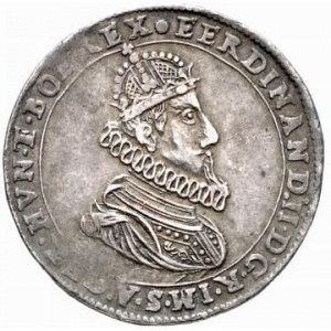 Аверс монеты Австрия, ½ талера, 1621, Фердинанд II, имперский орел, герб Каринтии ниже