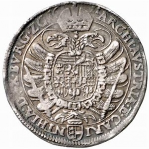 Реверс монеты Австрия, ½ талера, 1621, Фердинанд II, имперский орел, герб Каринтии ниже