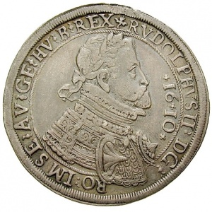 Аверс монеты Австрия, 1 талер, 1610, Рудольф II, герб, дата справа от бюста