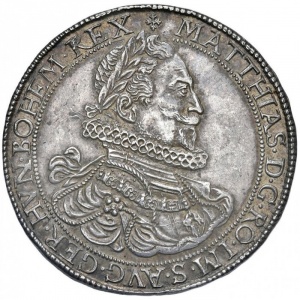 Аверс монеты Австрия, 1 талер, 1613-1614, Матиас, коронованный имперский герб с короной