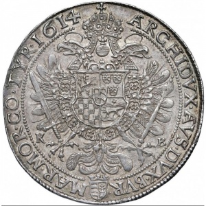 Реверс монеты Австрия, 1 талер, 1613-1614, Матиас, коронованный имперский герб с короной