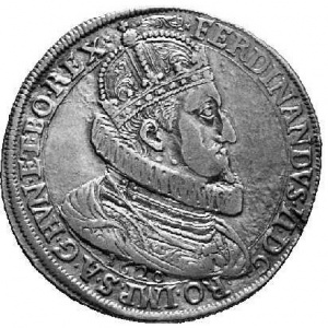 Аверс монеты Австрия, 1 талер, 1620, Фердинанд II, имперский орел, герб Штирии ниже, дата под бюстом
