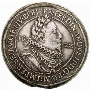 Аверс монеты Австрия, 1 талер, 1621-1623, Фердинанд II, имперский орел, без герба ниже орла, бюст разделяет дату