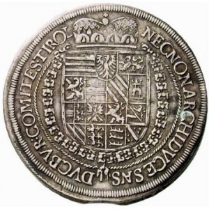 Реверс монеты Австрия, 1 талер, 1621-1623, Фердинанд II, имперский орел, без герба ниже орла, бюст разделяет дату
