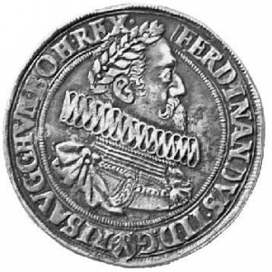 Аверс монеты Австрия, 1 талер, 1623-1624, Фердинанд II, имперский орел, Герб вены ниже орла