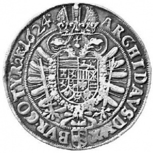Реверс монеты Австрия, 1 талер, 1623-1624, Фердинанд II, имперский орел, Герб вены ниже орла