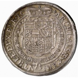 Реверс монеты Австрия, 1 талер, 1624-1625, Фердинанд II, Составной герб с гербом Каринтии сверху по центру