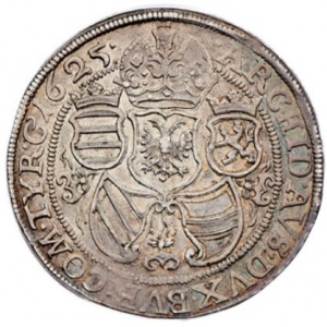 Реверс монеты Австрия, 1 талер, 1624-1625, Фердинанд II, 5 гербов