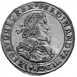 Аверс монеты Австрия, 1 талер, 1637-1649, Фердинанд III, имперский орел c гербом в щите, Герб вены ниже орла