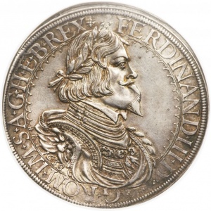 Аверс монеты Австрия, 1 талер, 1638-1642, Фердинанд III, Составной герб с гербом Каринтии сверху по центру