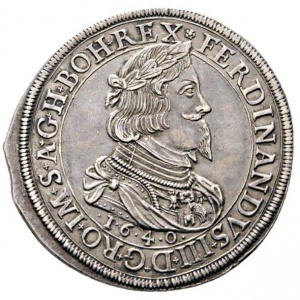 Аверс монеты Австрия, 1 талер, 1640, Фердинанд III, Составной герб с гербом Штирии сверху по центру
