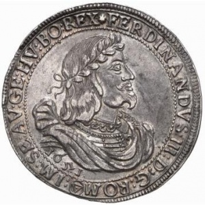 Аверс монеты Австрия, 1 талер, 1651, Фердинанд III, Составной герб с гербом Тироля сверху по центру