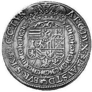 Реверс монеты Австрия, 1 талер, 1652-1655, Фердинанд III, Составной герб с гербом Тироля сверху по центру