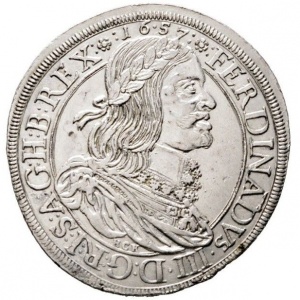 Аверс монеты Австрия, 1 талер, 1657, Фердинанд III, Составной герб с гербом Штирии сверху по центру