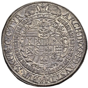 Реверс монеты Австрия, 1 талер, 1657, Фердинанд III, Составной герб с гербом Тироля сверху по центру