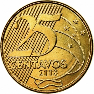 Реверс монеты Бразилия, 25 сентаво, 1998-2025