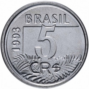 Аверс монеты Бразилия, 5 крузейро реал, 1993-1994