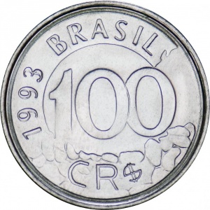 Аверс монеты Бразилия, 100 крузейро реал, 1993-1994