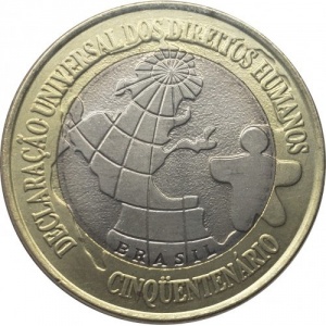 Аверс монеты Бразилия, 1 реал, 1998, 50 лет Декларации Прав Человека