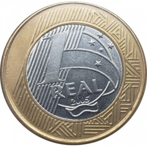 Реверс монеты Бразилия, 1 реал, 2005, 40 лет Центральному Банку Бразилии