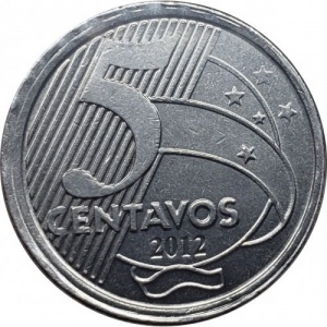 Реверс монеты Бразилия, 50 сентаво, 2012, Ошибка чекана - номинал 5 сентаво